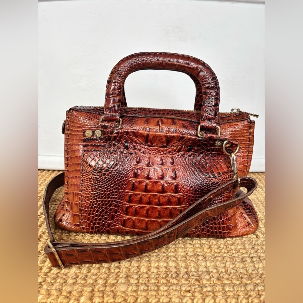 RARE Vintage Ted Baker Brown 100% Leather Crocodile Embossed Bag - Picture 5 of 16
